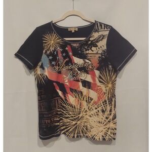 Blue Canyon Clothing Womens Studded Patriotic Short Sleeve T-Shirt Size Medium